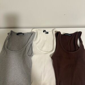 Naked Wardrobe Gray and Cream, brown 3 Tank Tops